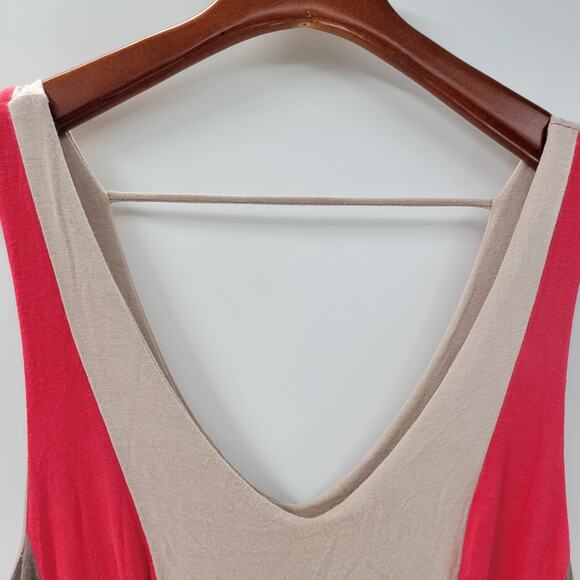 Monteau Maxi Tank Dress Womens M Beige Red Tan Color Block V Neck Sleeveless - Picture 10 of 12